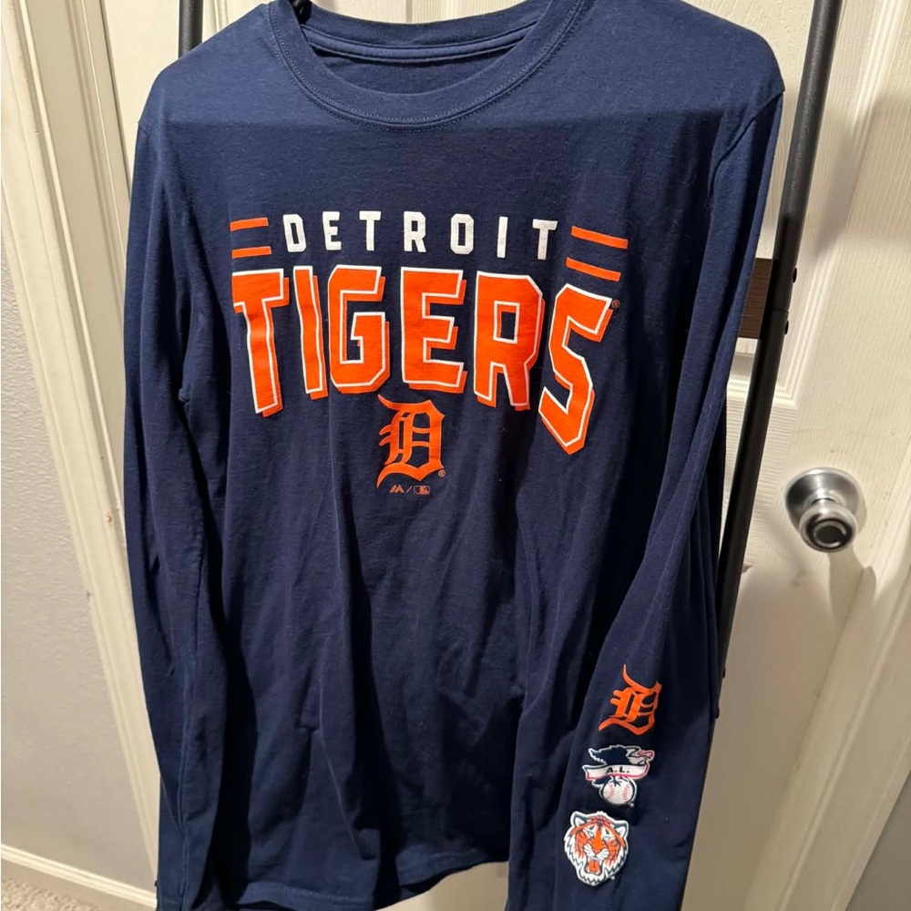 Detroit Tigers Navy Long Sleeve Tee with Orange Logo